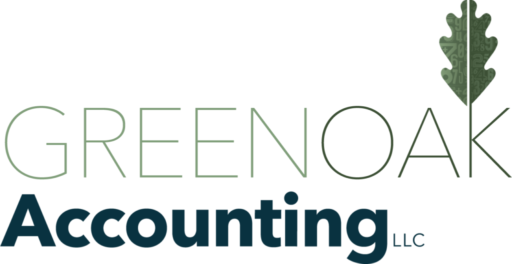 Green Oak Accounting logo showing how they sponsored this therapist podcast episode.