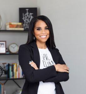 A photo of Brandy Mabra is captured. She is a CEO coach for private practice business owners and CEO of Savvy Clover Coaching & Consulting. Brandy is featured on Grow Group Practice, a therapist podcast.