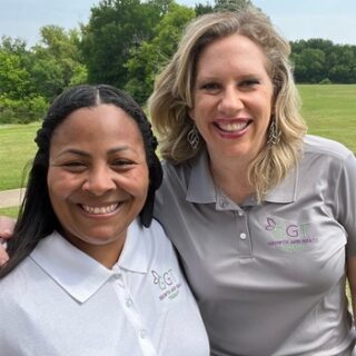 A photo of Jamara Frazier and Tracey Johnson is captured. They are full-time Professional School Counselors and LPC Associates. They are featured on Grow a Group, a therapist podcast.