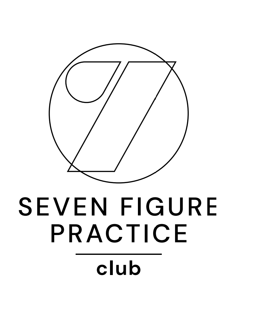 A photo of the podcast sponsor, Seven Figure Practice Club, is captured.