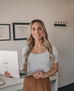 A photo of Jaime Mills, LPC, is captured. She is the founder and Clinical Director of Liberty Mental Health, a counseling practice based in southeast Michigan. Jaime is featured on the Practice of the Practice, a therapist podcast.